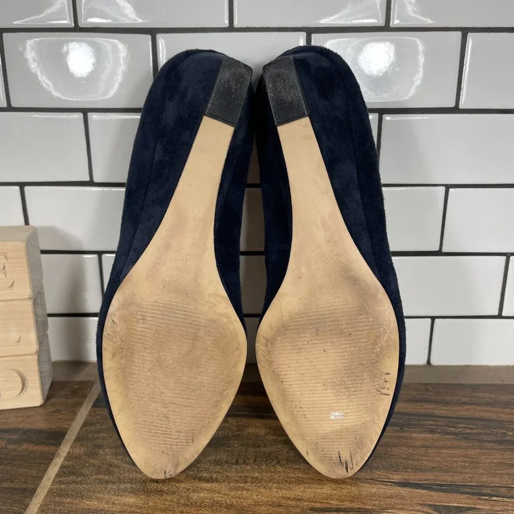 Talbots Women's Size 6.5 Shoes Blue Suede Slip On Comfort Wedge Pump